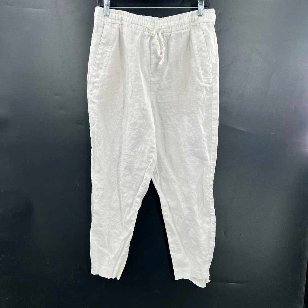 Zara 100% linen white pants tapered leg coastal grandma natural boho casual‎ L